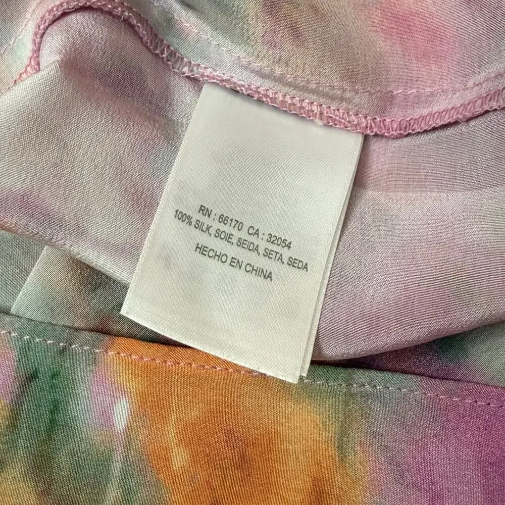 Anthropologie Kachel 100% Silk Abstract Tie-Dye Tiered Midi Skirt Size 10